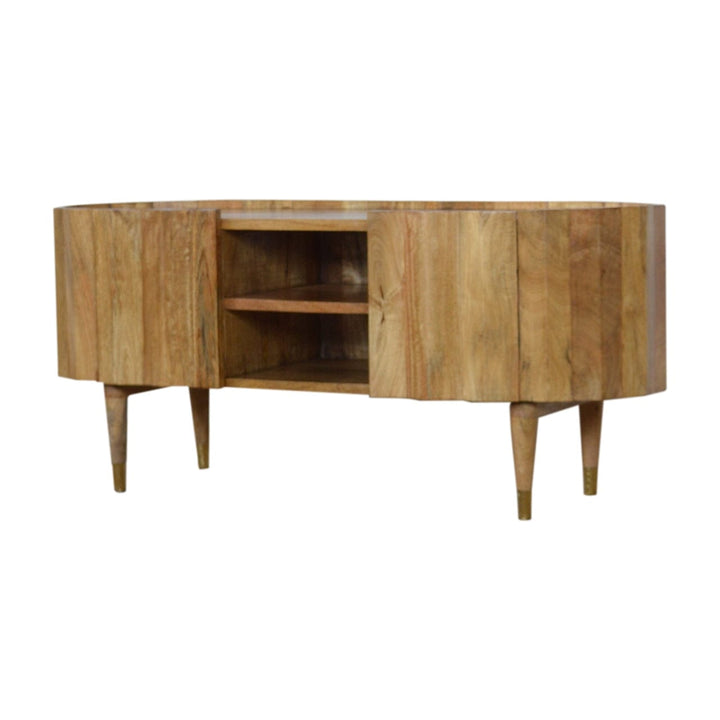 Mid-Century Modern Ridged TV Stand - Solid Mango Wood Entertainment Center for Living Room - product view 2 showing...