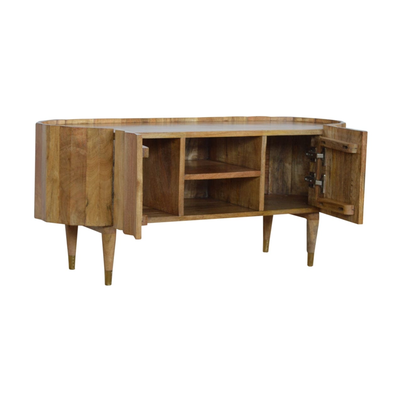 Mid-Century Modern Ridged TV Stand - Solid Mango Wood Entertainment Center for Living Room - product view 6 showing...