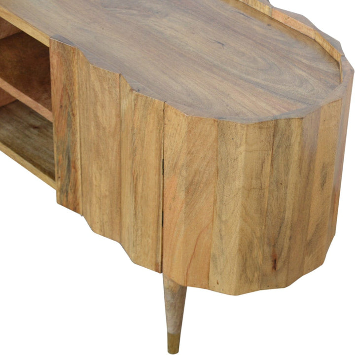 Mid-Century Modern Ridged TV Stand - Solid Mango Wood Entertainment Center for Living Room - product view 4 showing...