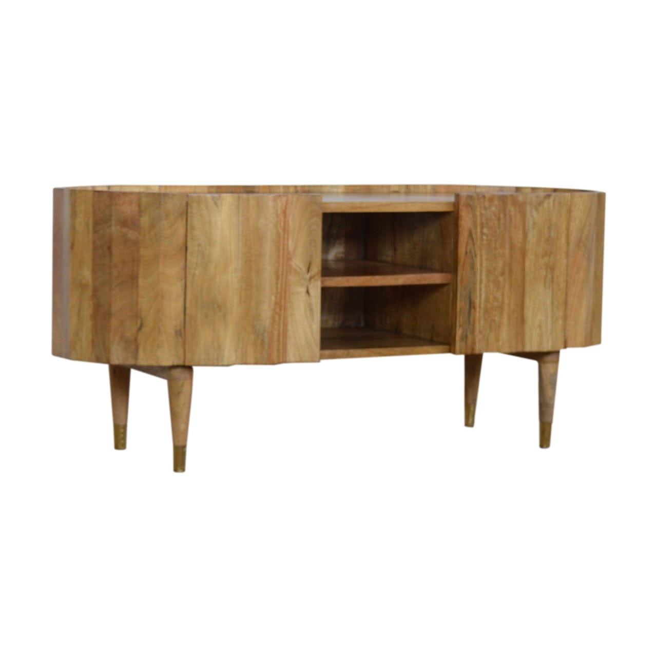 Mid-Century Modern Ridged TV Stand - Solid Mango Wood Entertainment Center for Living Room - product view 3 showing...