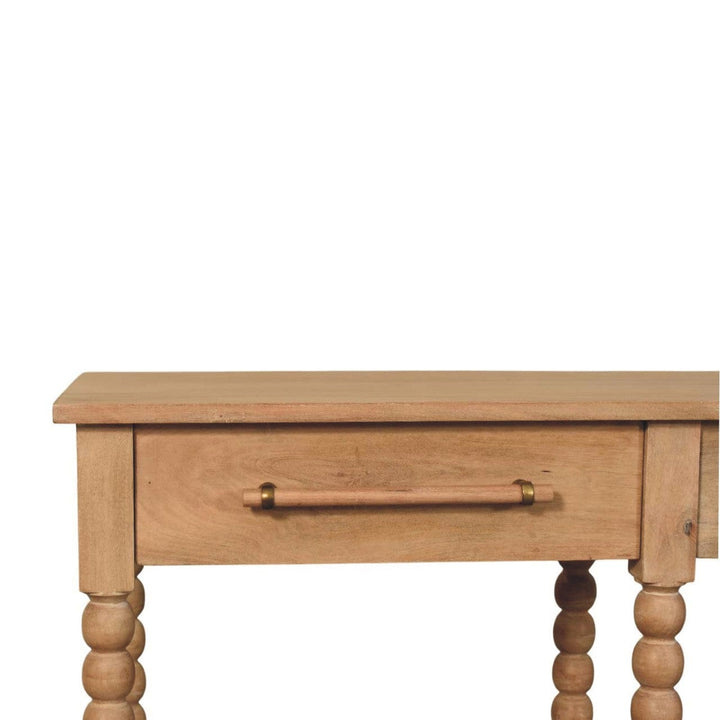 Mid-Century Modern Savoy Bobbin Console with Jute Shelves - Entryway & Hallway Table - product view 4 showing handcrafted...