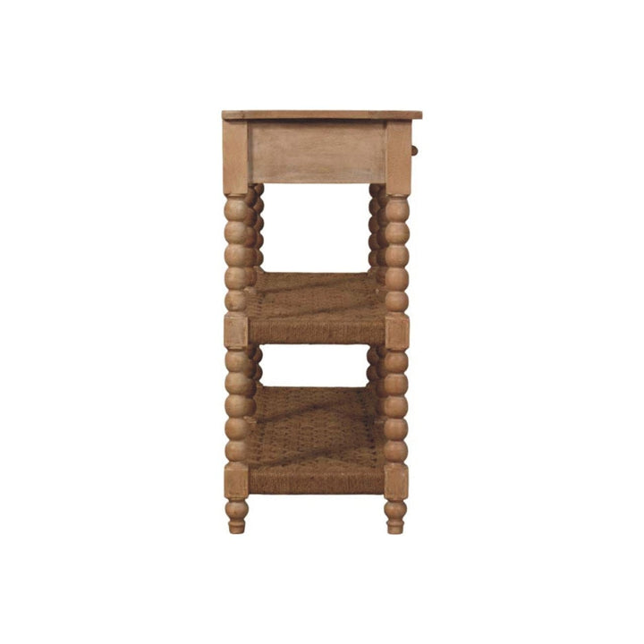 Mid-Century Modern Savoy Bobbin Console with Jute Shelves - Entryway & Hallway Table - product view 9 showing handcrafted...