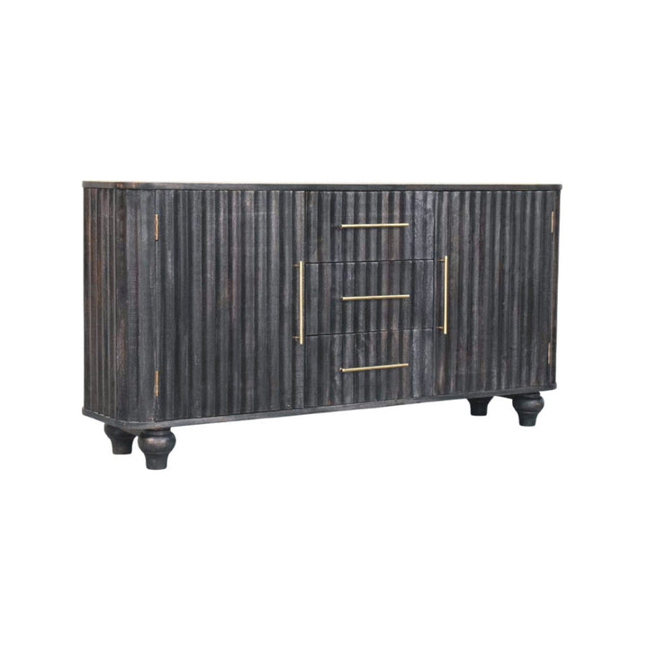 Mid-Century Modern Savoy Sideboard - Solid Mango Wood Buffet Cabinet for Dining Room - product view 3 showing handcrafted...