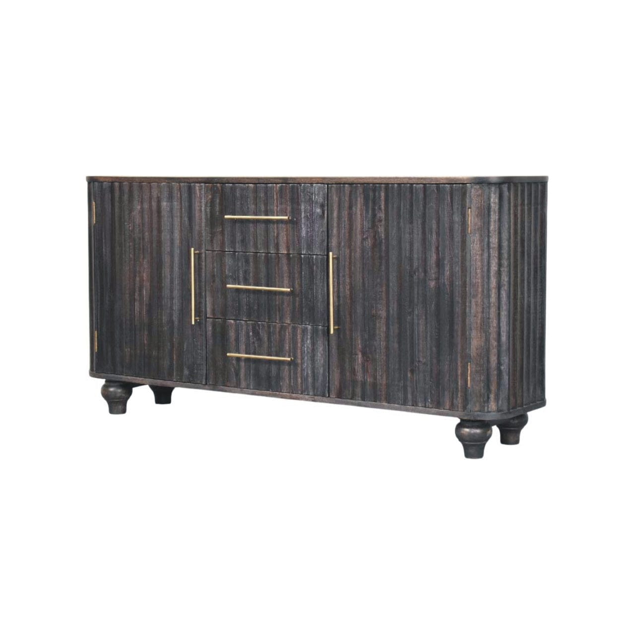 Mid-Century Modern Savoy Sideboard - Solid Mango Wood Buffet Cabinet for Dining Room - product view 2 showing handcrafted...