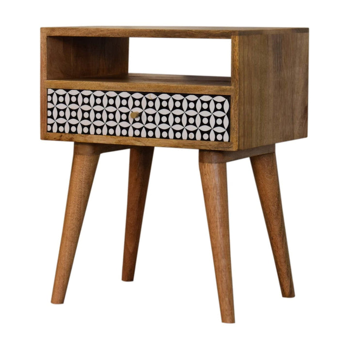 Mid-Century Modern Sierra Nightstand - Solid Mango Wood Bedside Table for Bedroom - product view 3 showing handcrafted...
