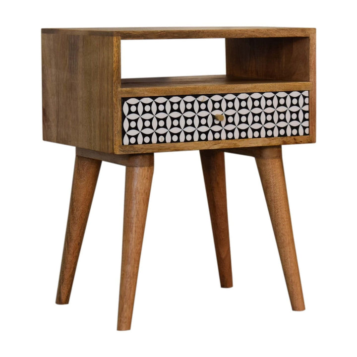 Mid-Century Modern Sierra Nightstand - Solid Mango Wood Bedside Table for Bedroom - product view 2 showing handcrafted...