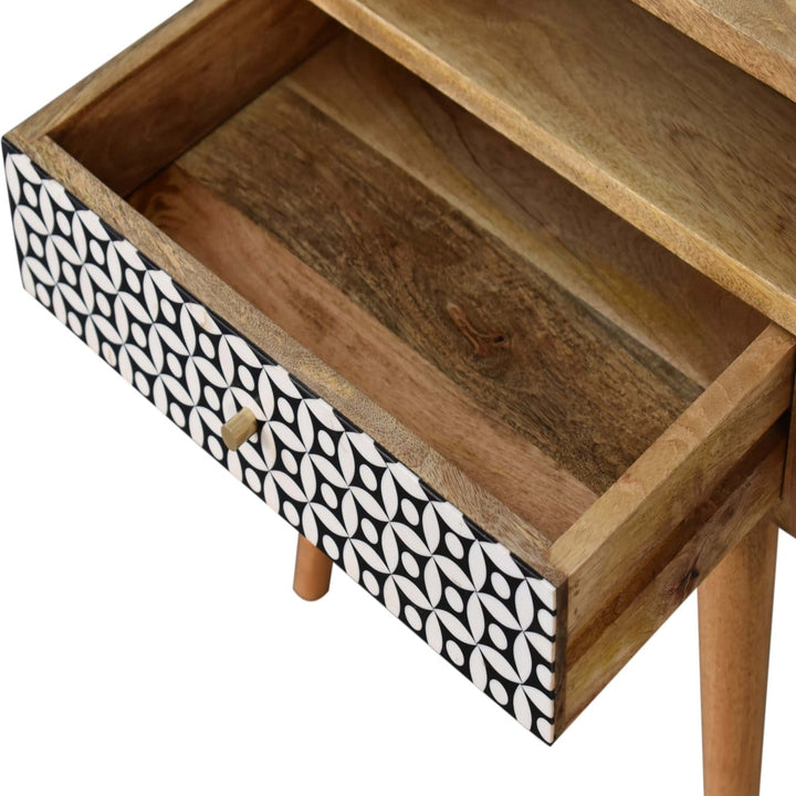 Mid-Century Modern Sierra Nightstand - Solid Mango Wood Bedside Table for Bedroom - product view 6 showing handcrafted...