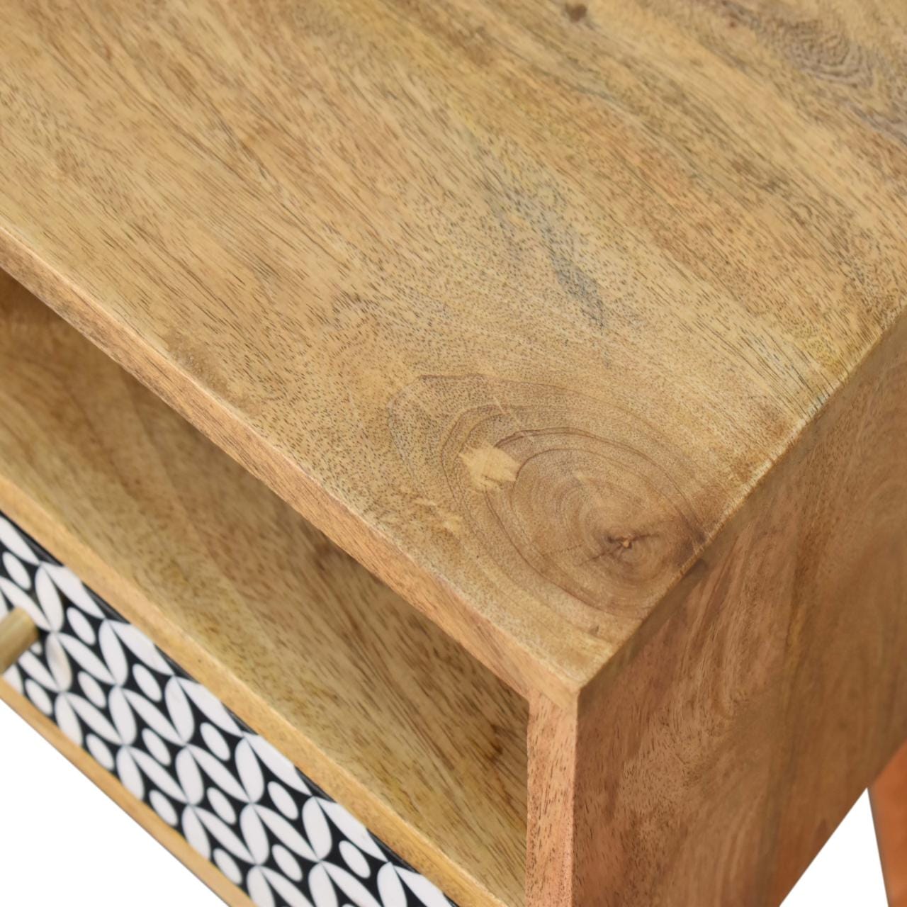 Mid-Century Modern Sierra Nightstand - Solid Mango Wood Bedside Table for Bedroom - product view 5 showing handcrafted...