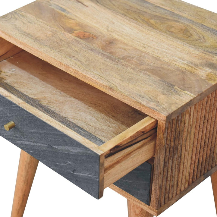 Mid-Century Modern Slade Nightstand - Solid Mango Wood Bedside Table for Bedroom - product view 6 showing handcrafted...