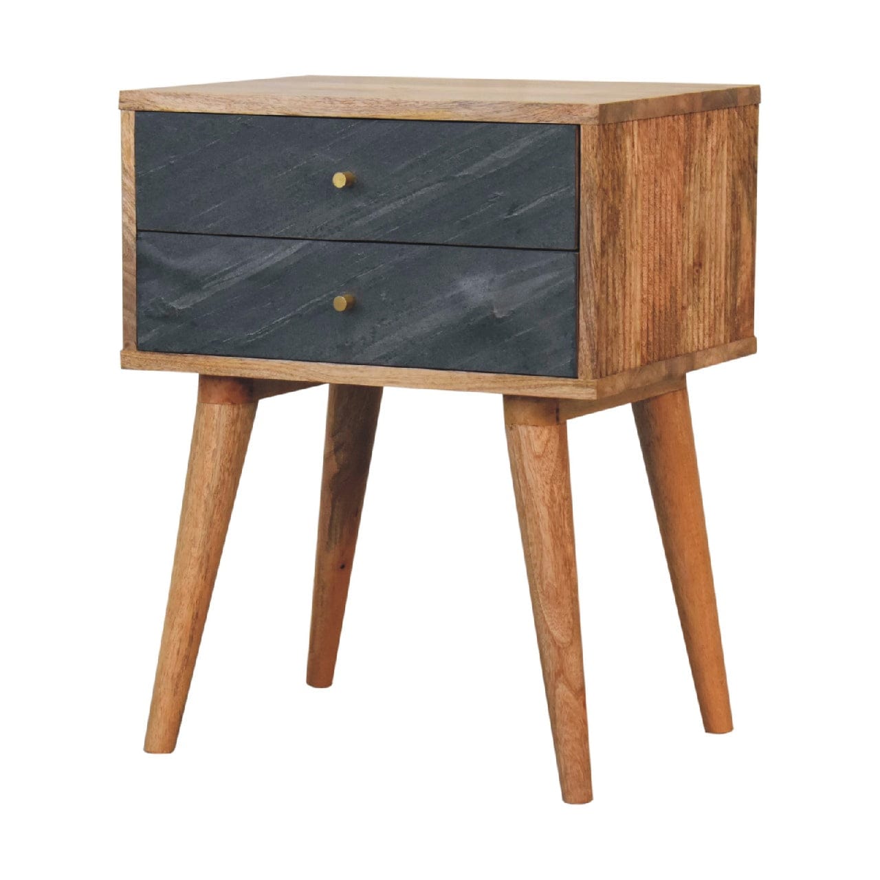 Mid-Century Modern Slade Nightstand - Solid Mango Wood Bedside Table for Bedroom - product view 2 showing handcrafted...