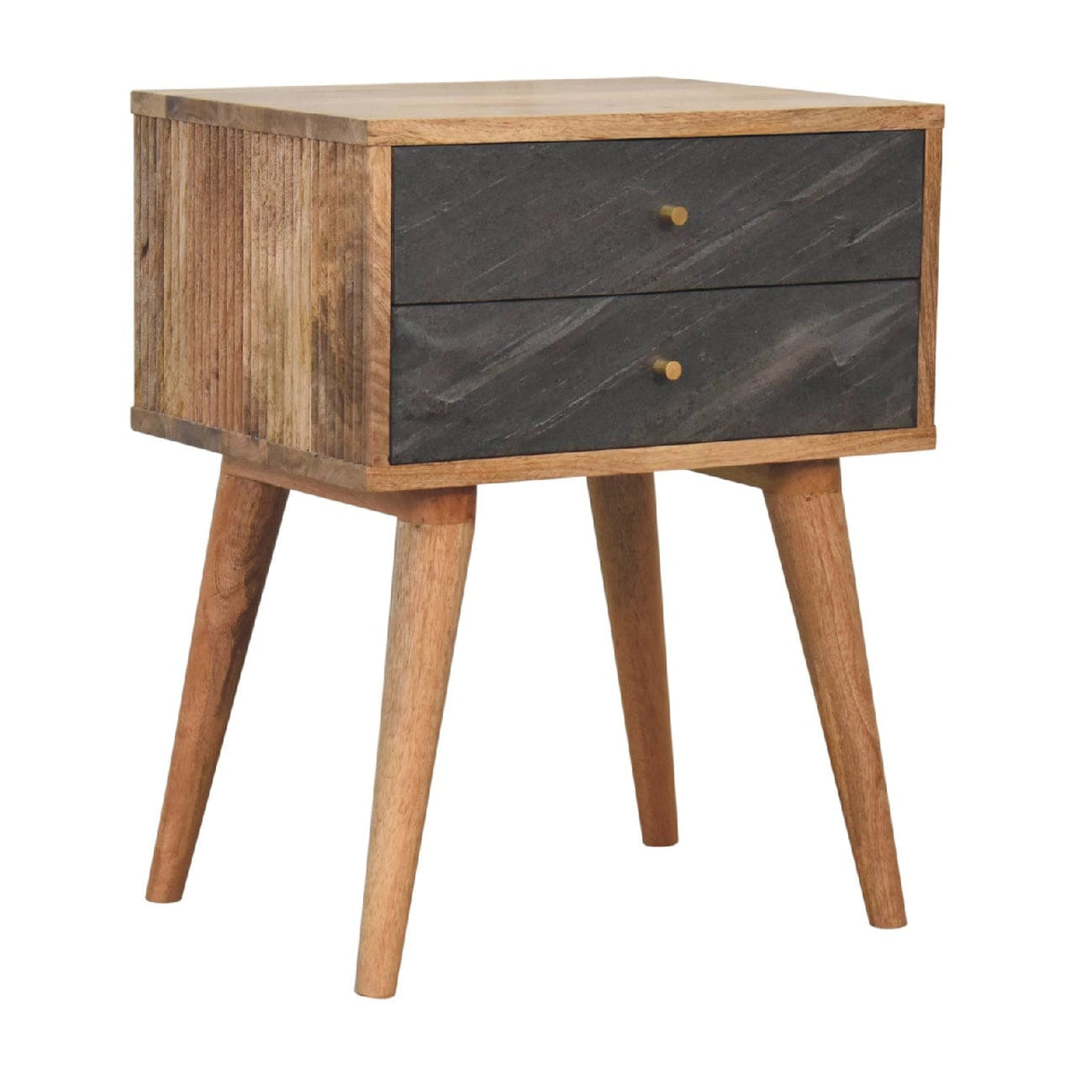 Mid-Century Modern Slade Nightstand - Solid Mango Wood Bedside Table for Bedroom - product view 3 showing handcrafted...