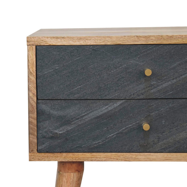 Mid-Century Modern Slade Nightstand - Solid Mango Wood Bedside Table for Bedroom - product view 4 showing handcrafted...
