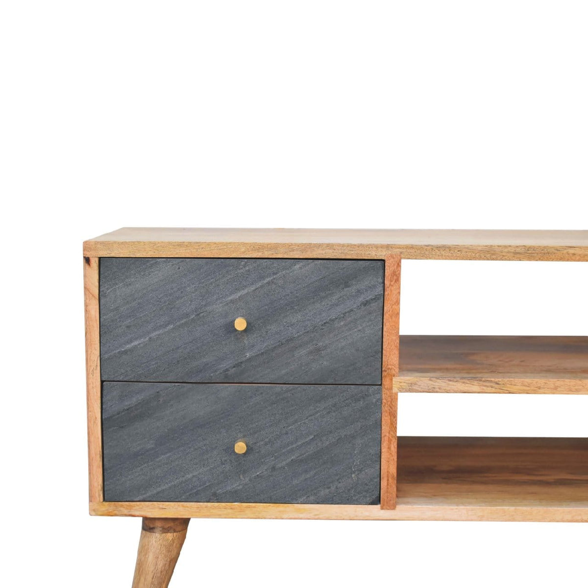 Mid-Century Modern Slade TV Stand - Solid Mango Wood Entertainment Center for Living Room - product view 3 showing...