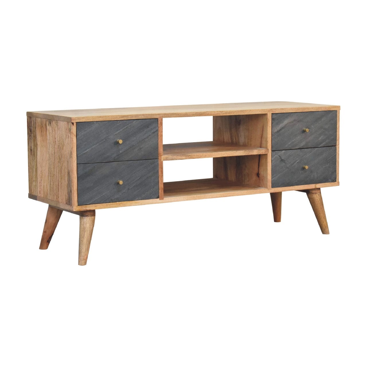 Mid-Century Modern Slade TV Stand - Solid Mango Wood Entertainment Center for Living Room - product view 2 showing...