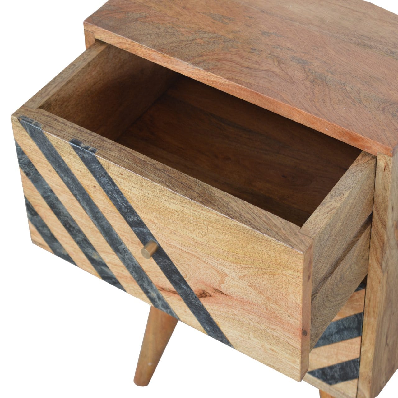 Mid-Century Modern Slate Pattern Nightstand - Solid Mango Wood Bedside Table for Bedroom - product view 5 showing...