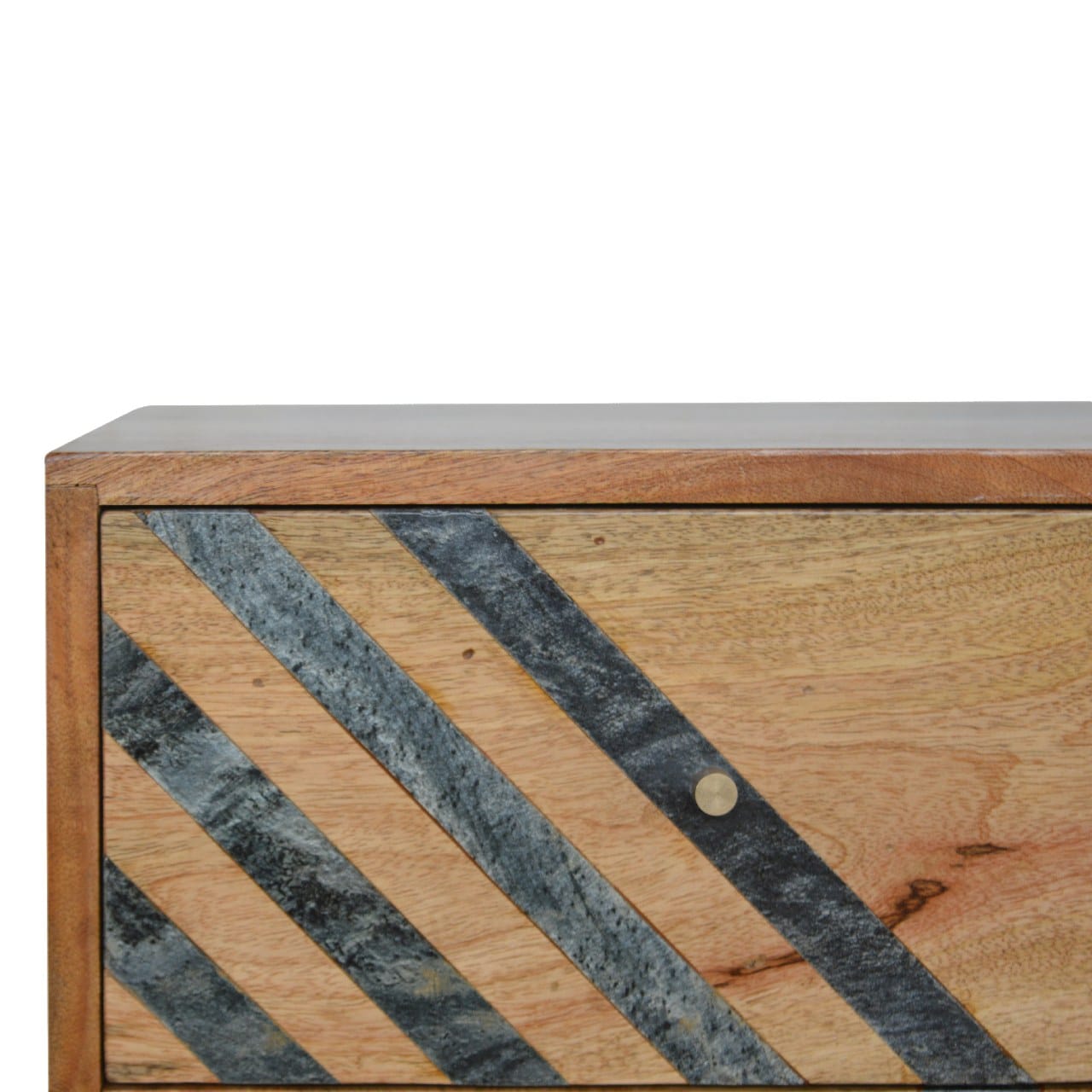 Mid-Century Modern Slate Pattern Nightstand - Solid Mango Wood Bedside Table for Bedroom - product view 4 showing...