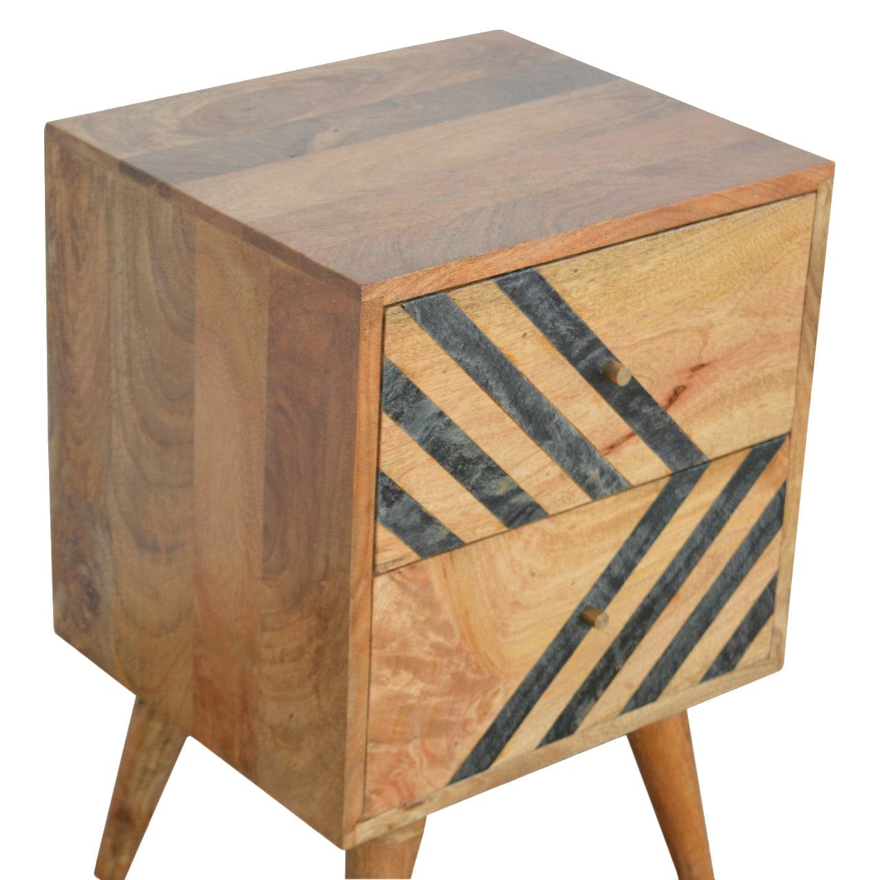 Mid-Century Modern Slate Pattern Nightstand - Solid Mango Wood Bedside Table for Bedroom - product view 3 showing...