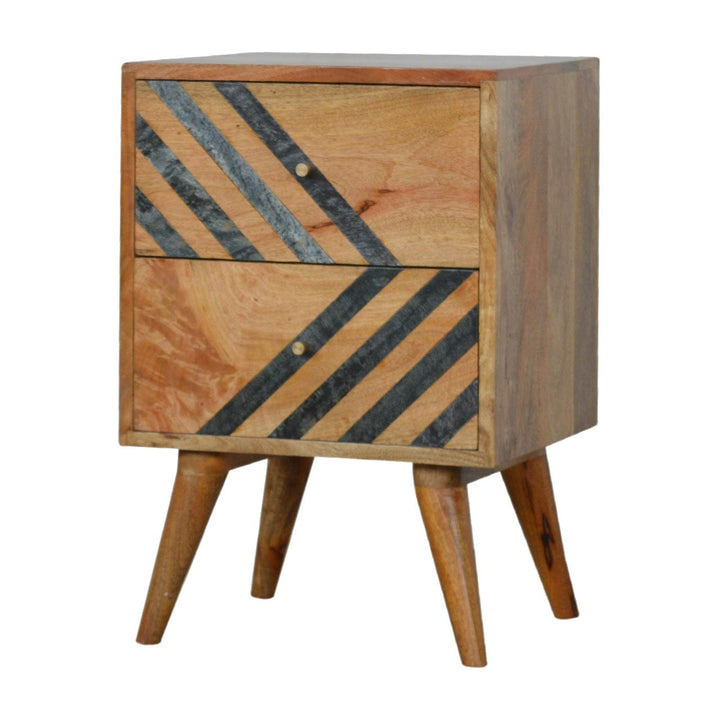 Mid-Century Modern Slate Pattern Nightstand - Solid Mango Wood Bedside Table for Bedroom - product view 2 showing...