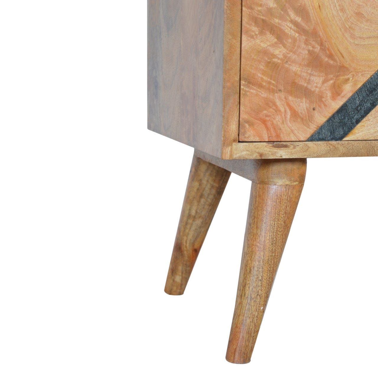 Mid-Century Modern Slate Pattern Nightstand - Solid Mango Wood Bedside Table for Bedroom - product view 6 showing...