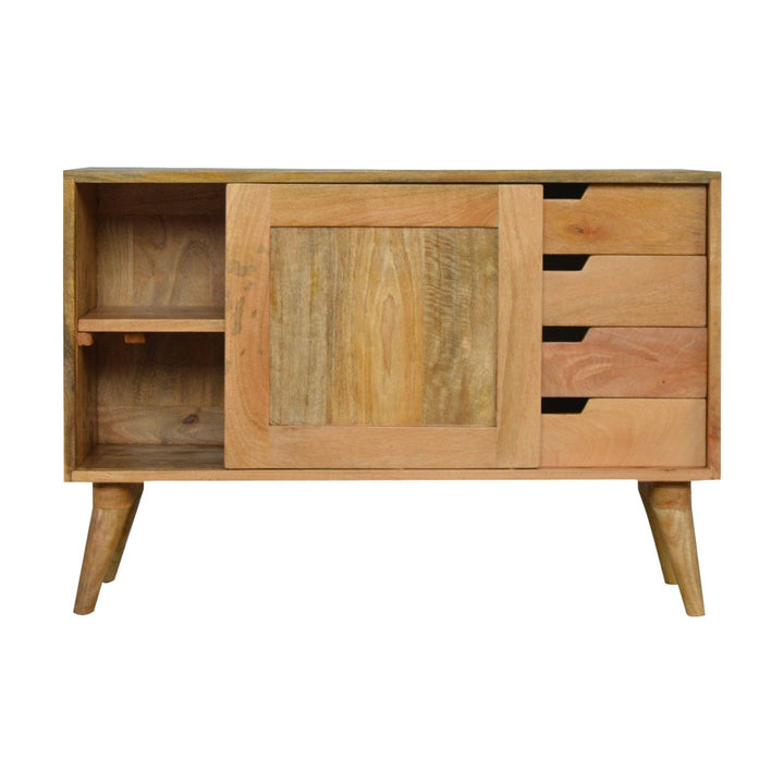 Mid-Century Modern Sliding Sideboard - Solid Mango Wood Buffet Cabinet for Dining Room - product view 3 showing...