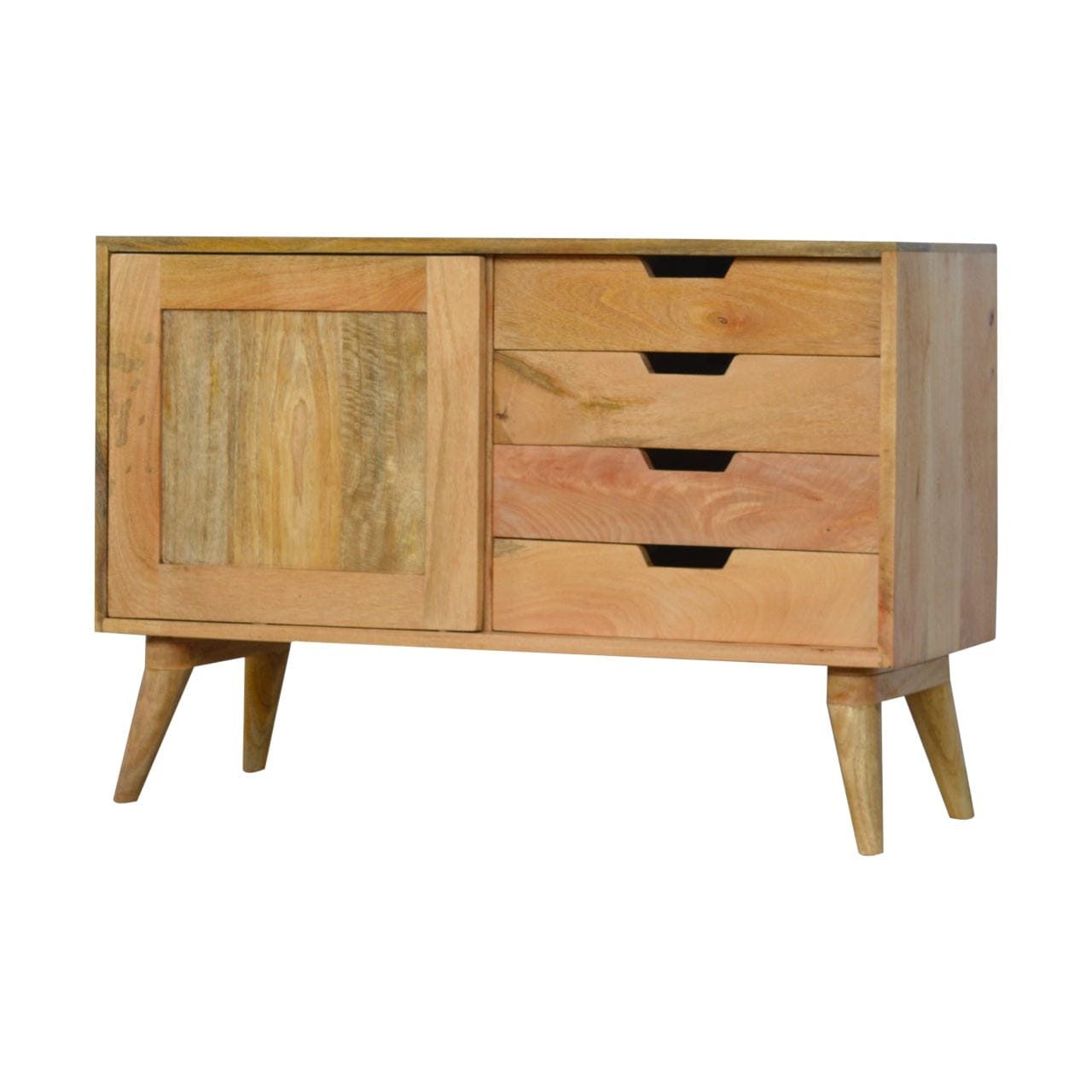 Mid-Century Modern Sliding Sideboard - Solid Mango Wood Buffet Cabinet for Dining Room - product view 2 showing...