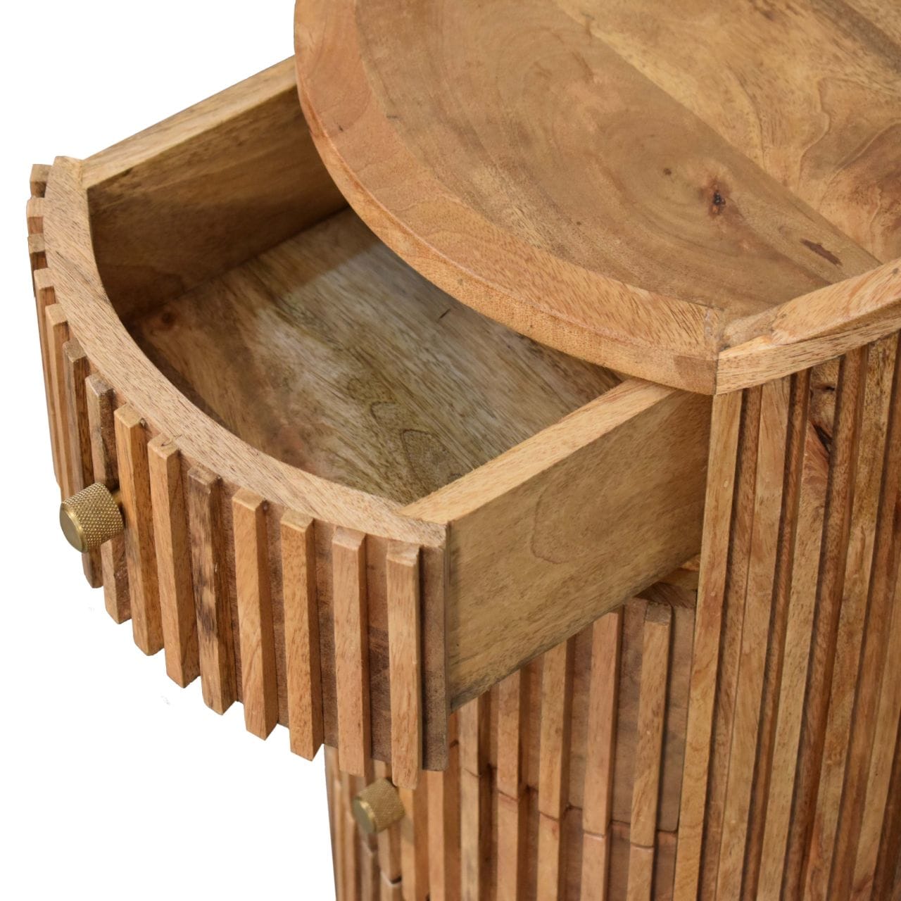Rustic Soba Nightstand - Solid Mango Wood Bedside Table for Bedroom - product view 7 showing handcrafted solid mango wood...