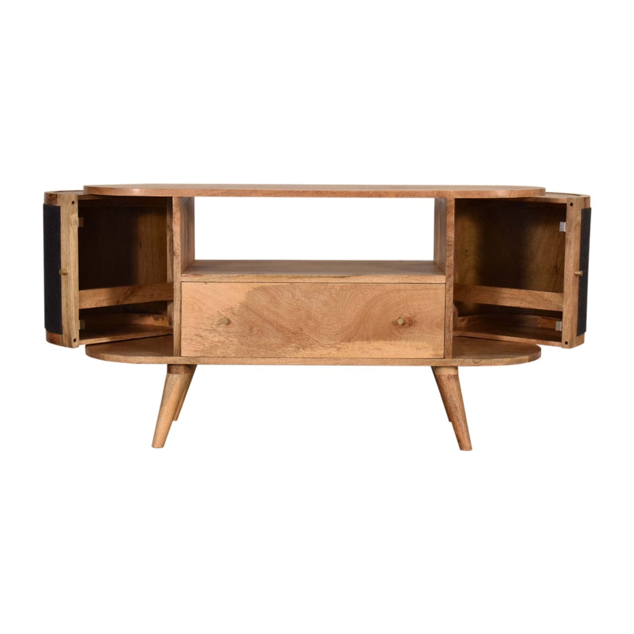 Mid-Century Modern Sofia Black TV Stand - Solid Mango Wood Entertainment Center for Living Room - product view 7 showing...