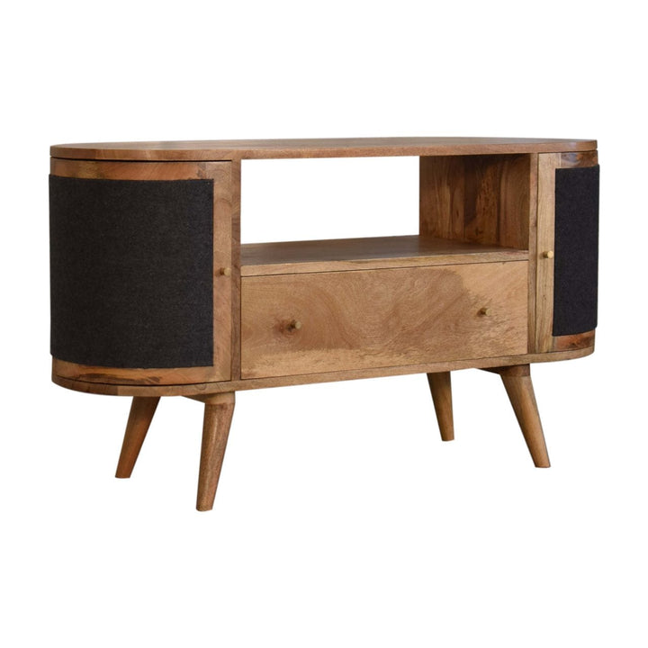 Mid-Century Modern Sofia Black TV Stand - Solid Mango Wood Entertainment Center for Living Room - product view 3 showing...
