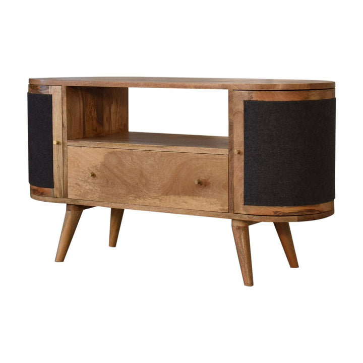Mid-Century Modern Sofia Black TV Stand - Solid Mango Wood Entertainment Center for Living Room - product view 2 showing...