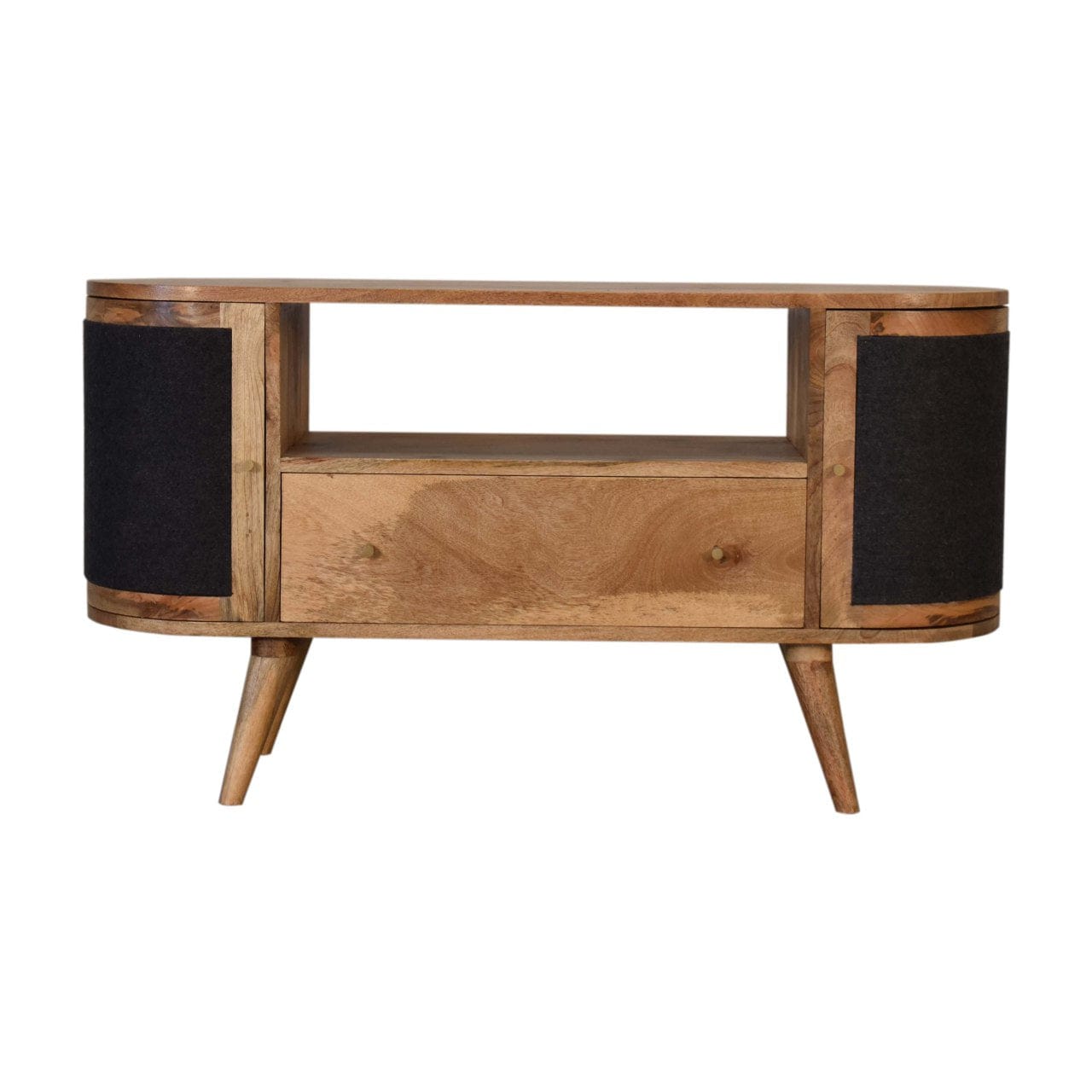 Mid-Century Modern Sofia Black TV Stand - Solid Mango Wood Entertainment Center for Living Room - main view showing...