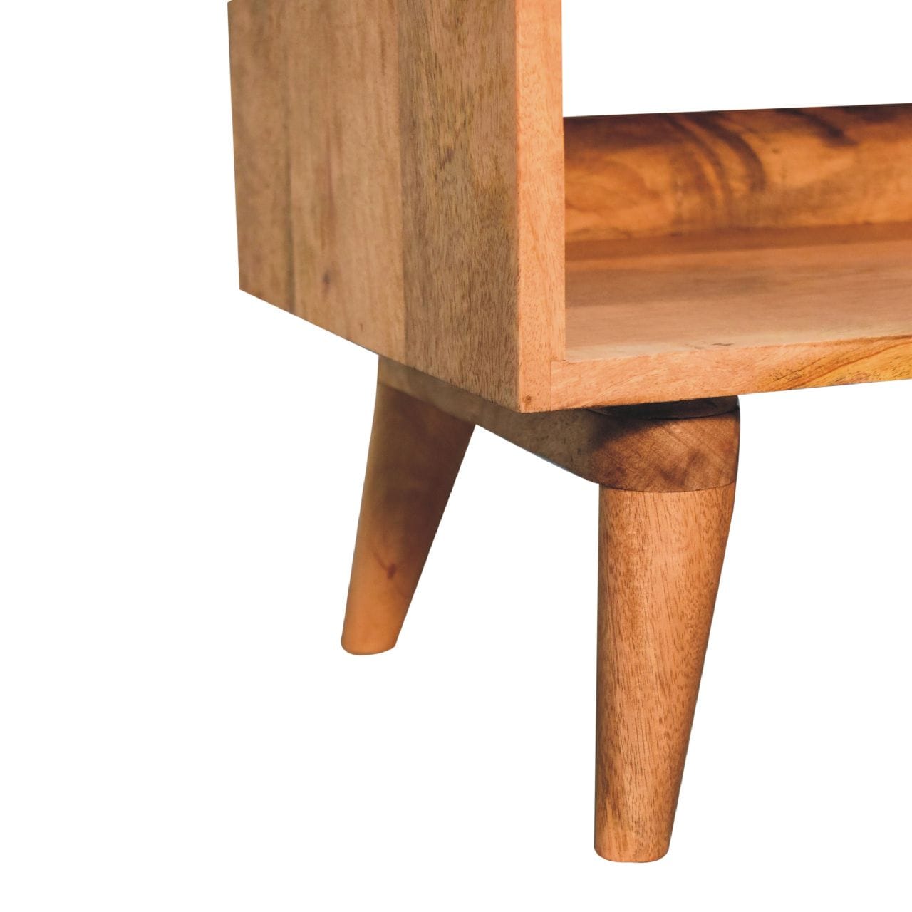 Mid-Century Modern Oak-ish Bench - Solid Mango Wood Seating Furniture for Entryway - product view 7 showing handcrafted...