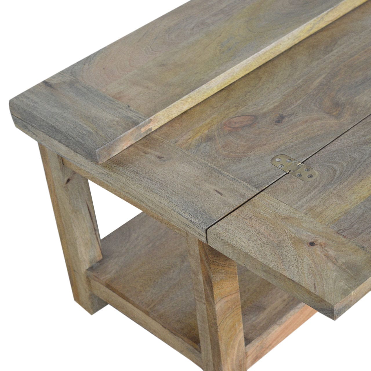Farmhouse Trilogy Coffee Table - Solid Mango Wood Center Table for Living Room - product view 5 showing handcrafted solid...