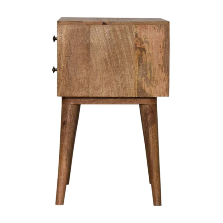 Mid-Century Modern Vector Nightstand - Solid Mango Wood Bedside Table for Bedroom - product view 7 showing handcrafted...
