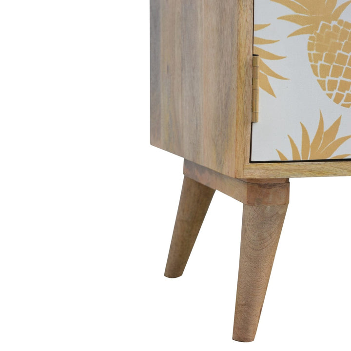 Mid-Century Modern Solid Woodapple Screen Print Nightstand - Solid Mango Wood Bedside Table for Bedroom - product view 5...