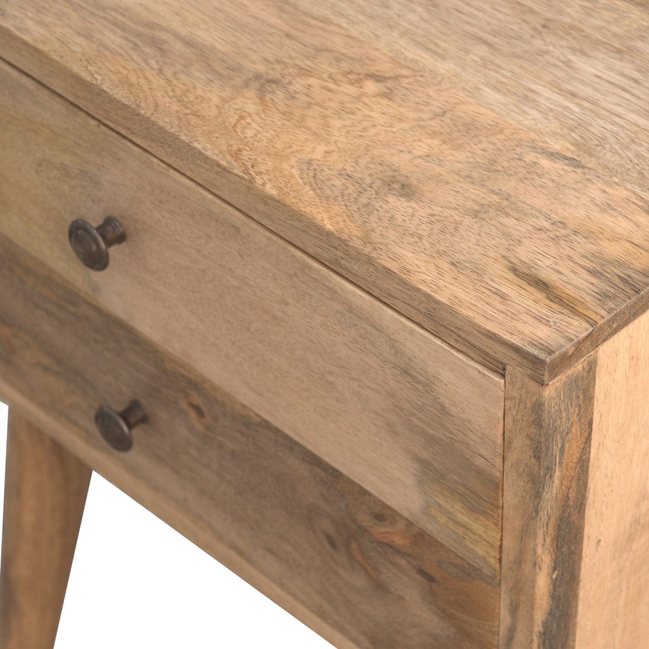 Solid Wood Nightstand - Solid Mango Wood Bedside Table for Bedroom - product view 5 showing handcrafted solid mango wood...
