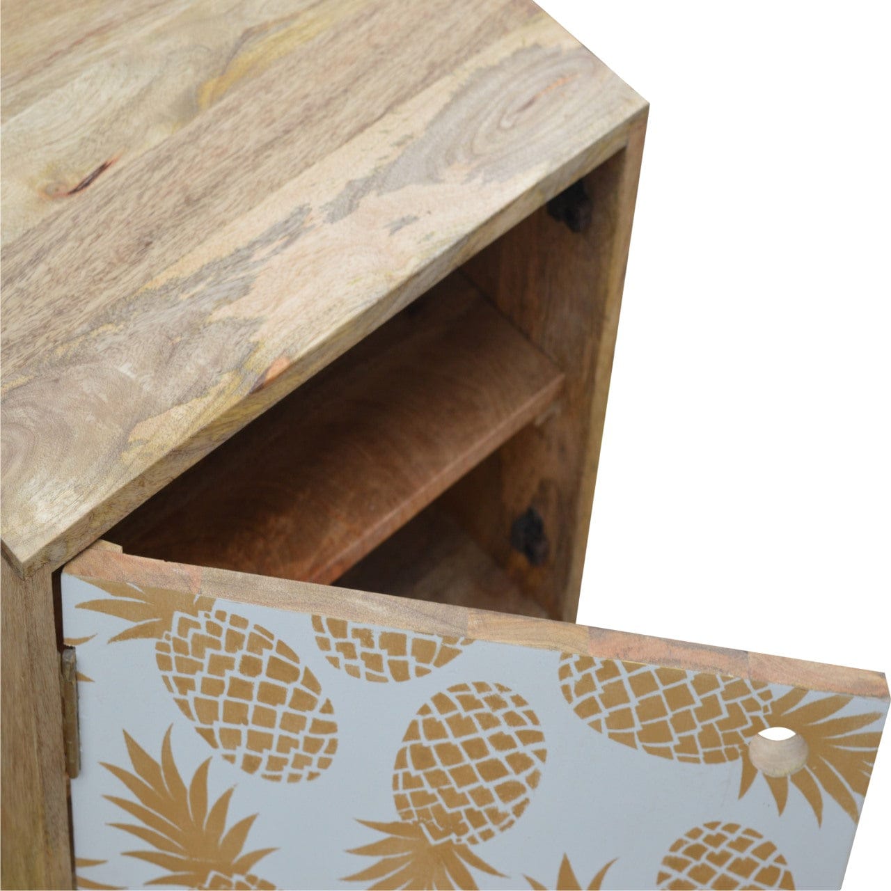 Mid-Century Modern Solid Woodapple Screen Print Nightstand - Solid Mango Wood Bedside Table for Bedroom - product view 4...