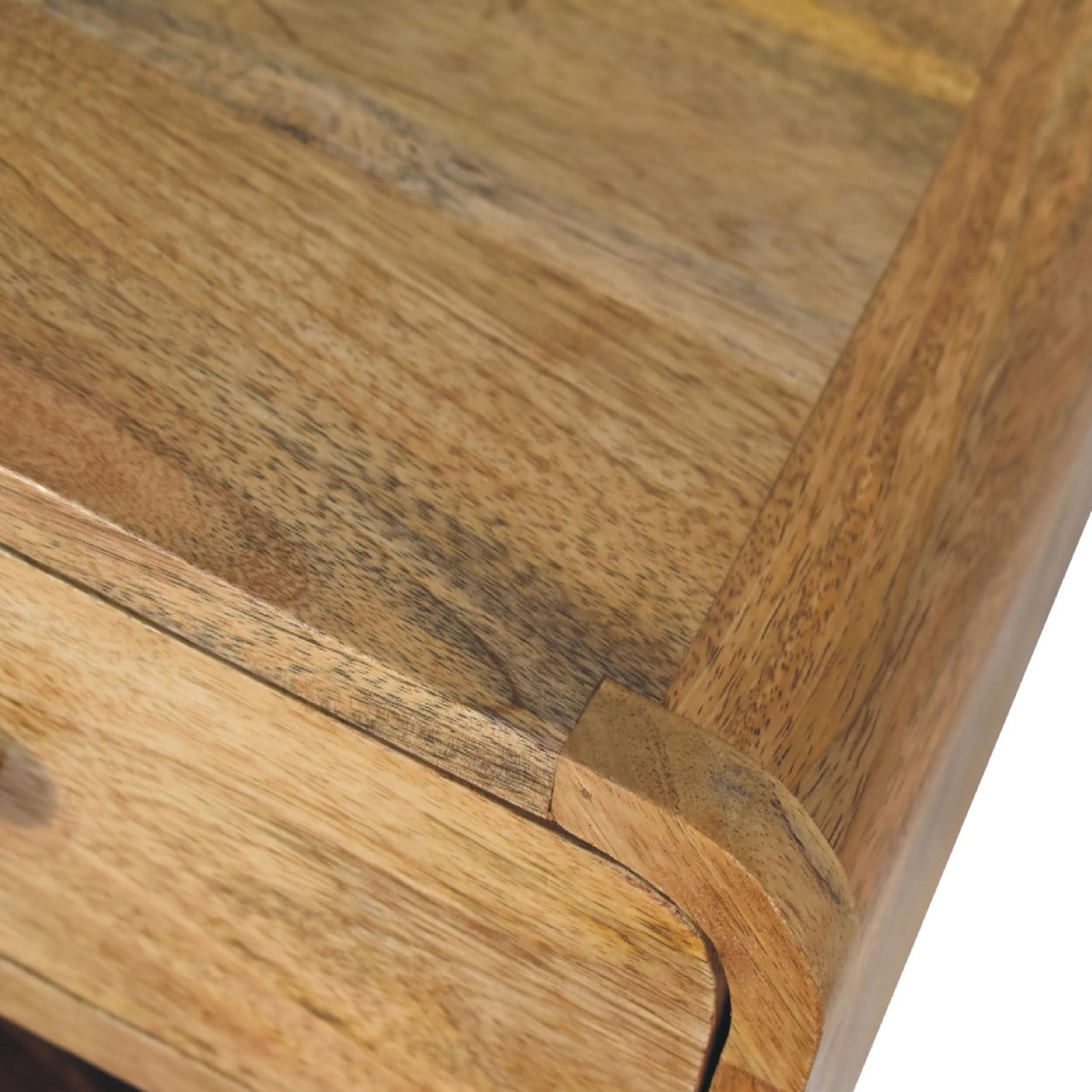 Mid-Century Modern Mini Oak-ish Floating Open Nightstand - Solid Mango Wood Bedside Table for Bedroom - product view 6...