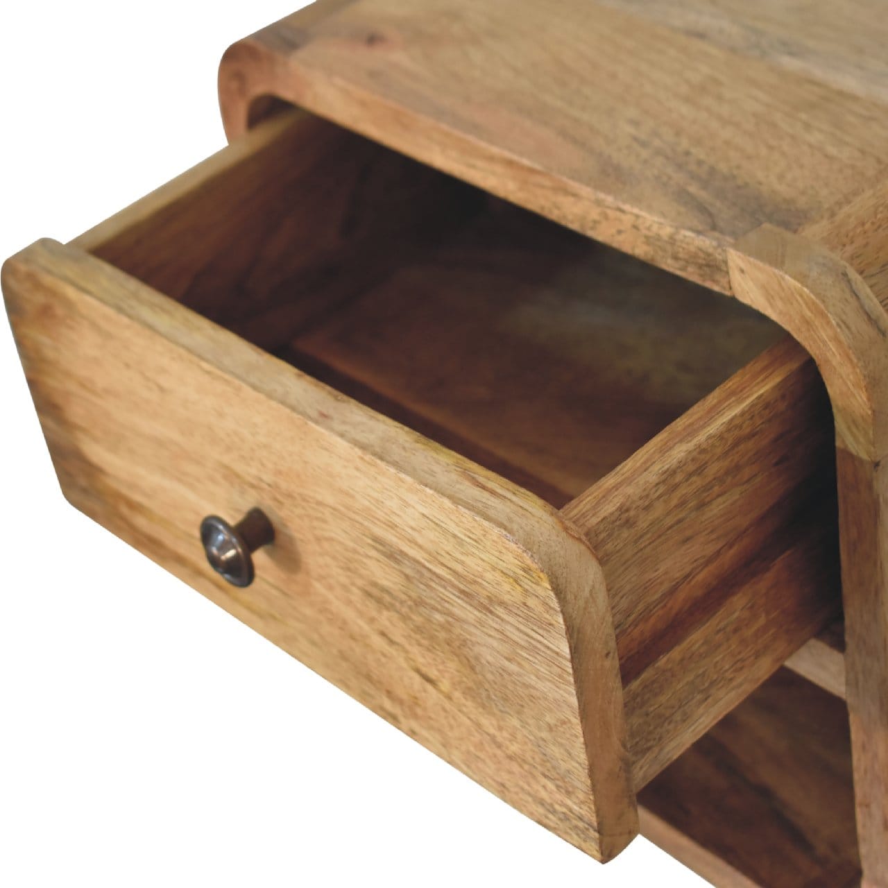 Mid-Century Modern Mini Oak-ish Floating Open Nightstand - Solid Mango Wood Bedside Table for Bedroom - product view 7...