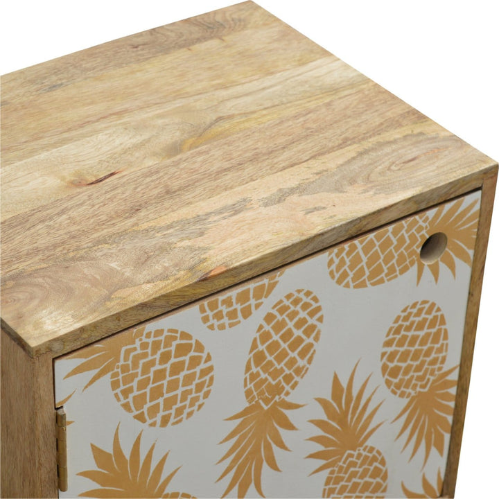 Mid-Century Modern Solid Woodapple Screen Print Nightstand - Solid Mango Wood Bedside Table for Bedroom - product view 3...