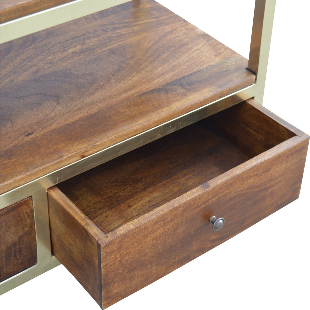 Mid-Century Modern TV Stand - Solid Mango Wood Entertainment Center for Living Room - product view 3 showing handcrafted...