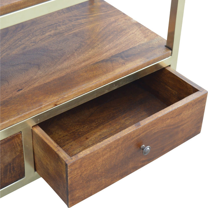 Mid-Century Modern TV Stand - Solid Mango Wood Entertainment Center for Living Room - product view 3 showing handcrafted...