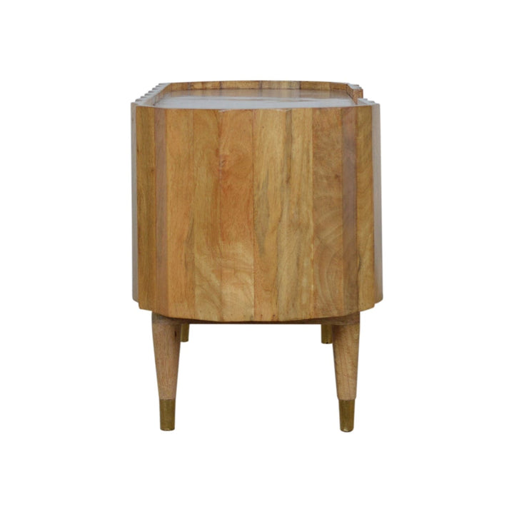 Mid-Century Modern Ridged TV Stand - Solid Mango Wood Entertainment Center for Living Room - product view 8 showing...