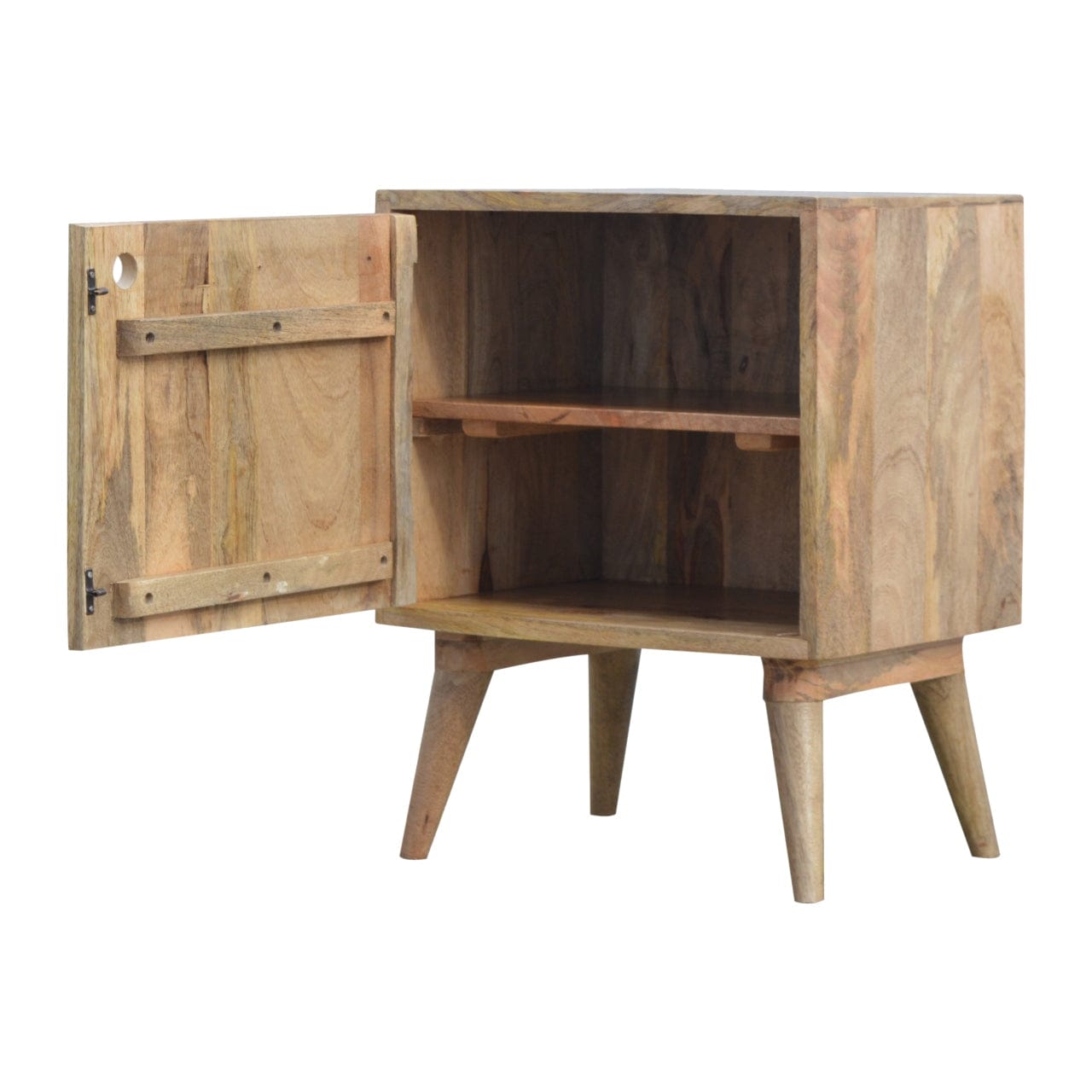 Mid-Century Modern Solid Woodapple Screen Print Nightstand - Solid Mango Wood Bedside Table for Bedroom - product view 6...