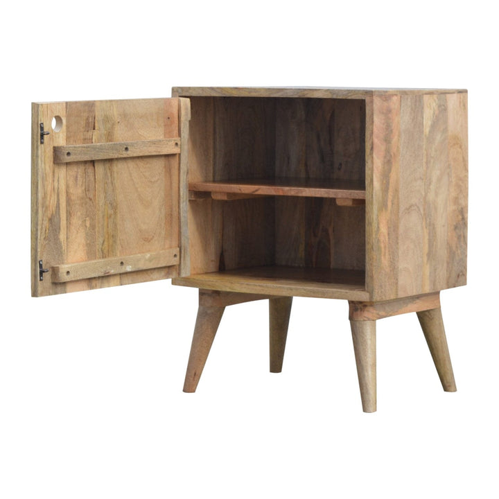 Mid-Century Modern Solid Woodapple Screen Print Nightstand - Solid Mango Wood Bedside Table for Bedroom - product view 6...
