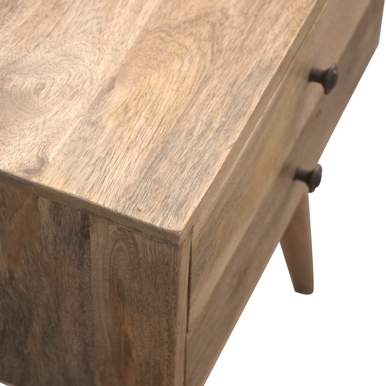 Solid Wood Nightstand - Solid Mango Wood Bedside Table for Bedroom - product view 6 showing handcrafted solid mango wood...