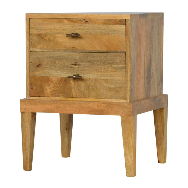 Mid-Century Modern Solid Wood Nightstand - Solid Mango Wood Bedside Table for Bedroom - product view 2 showing...