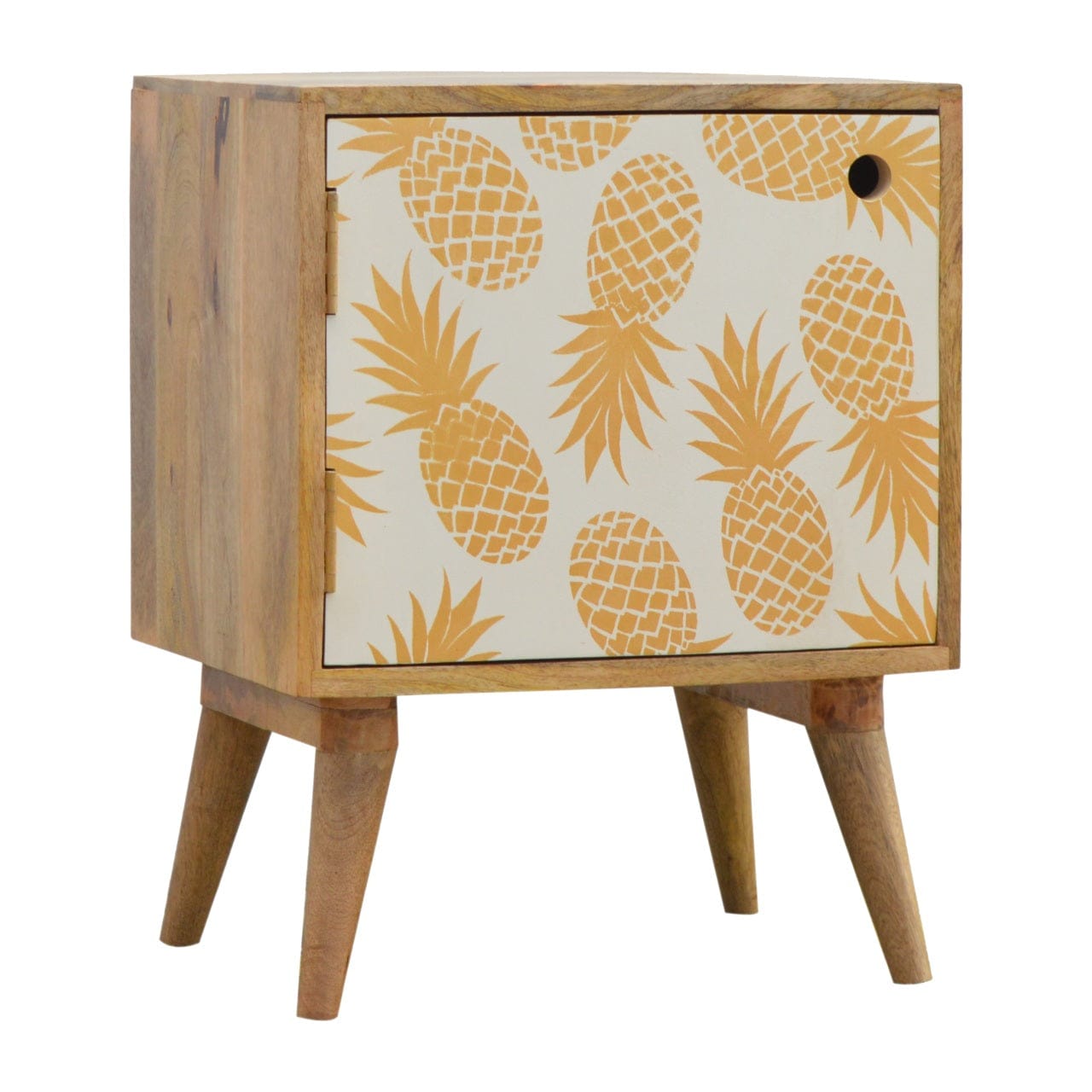 Mid-Century Modern Solid Woodapple Screen Print Nightstand - Solid Mango Wood Bedside Table for Bedroom - main view...