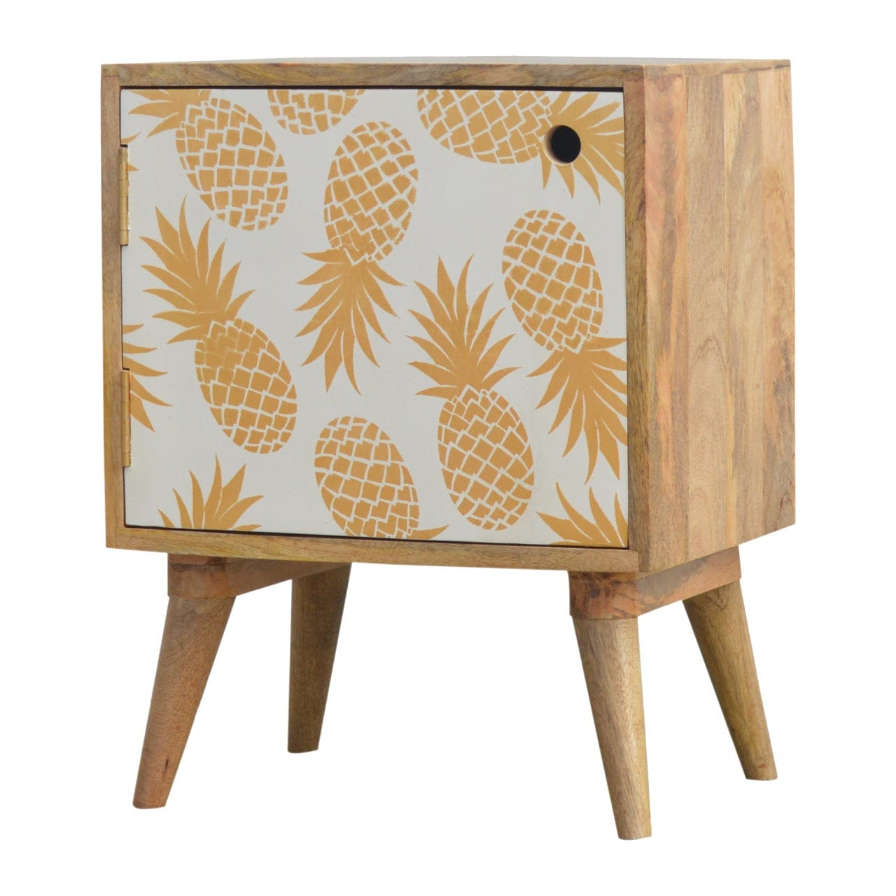 Mid-Century Modern Solid Woodapple Screen Print Nightstand - Solid Mango Wood Bedside Table for Bedroom - product view 2...