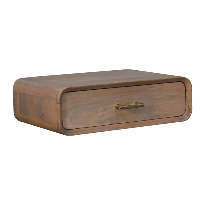 Mid-Century Modern Sonoma T-bar Floating Nightstand - Solid Mango Wood Bedside Table for Bedroom - product view 3 showing...