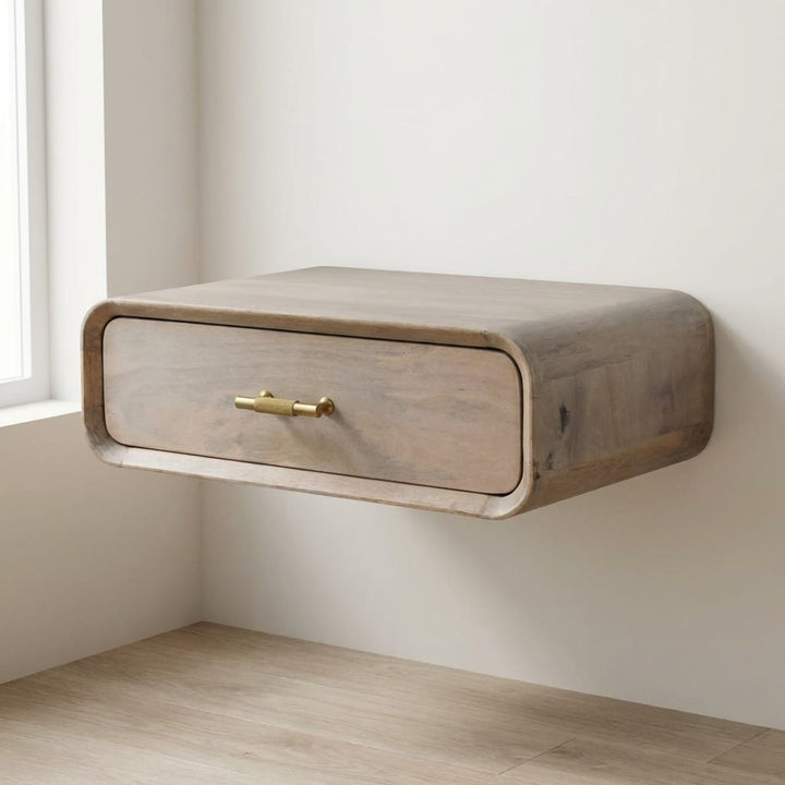 Mid-Century Modern Sonoma T-bar Floating Nightstand - Solid Mango Wood Bedside Table for Bedroom - main view showing...